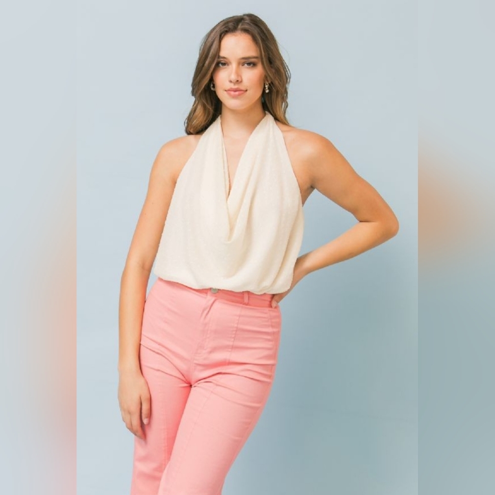halter cowl neck women bodysuit